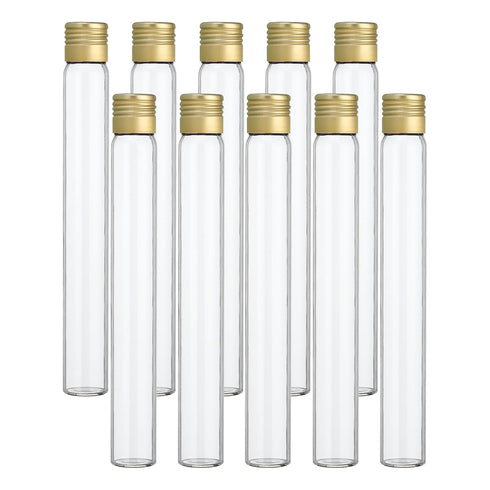 PATIKIL 50pcs 25ml Test Tubes, Glass Clear Round Bottom Containers with Aluminum Cap for Storage
