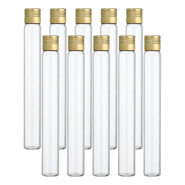 PATIKIL 50pcs 25ml Test Tubes, Glass Clear Round Bottom Containers with Aluminum Cap for Storage