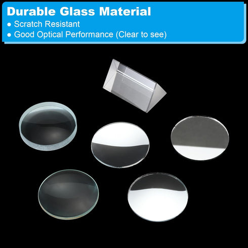 PATIKIL Optical Lens Set, 6 Pcs Double Convex, Double Concave, Prism, Convex Mirror, Concave Mirror for Physics