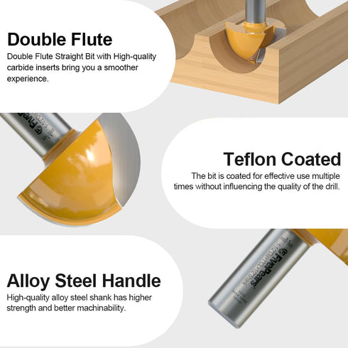 1/2 inch 1-1/2 inch 1 Fivepears Core Box Router Bit with Shank Cutting Diameter Cutting Length for DIY Woodwork
