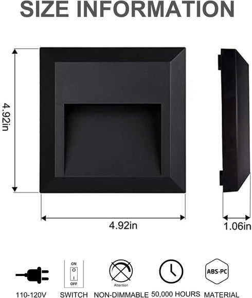 ZONK Outdoor Waterproof LED Step Lights, 120V Wall Mounted Stairway Lighting, 3W 4000K