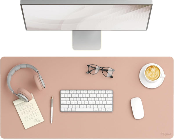 Smead Desk Pad, Vegan Leather Mat with Non-Slip Faux Suede Backing, Large 36” x 17” Dusty Rose Organizer
