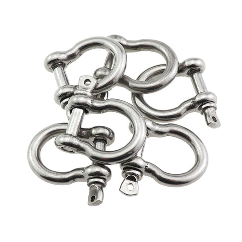 6PCS 4mm Diameter Heavy Duty Silver 304 Stainless Steel Bow Shackles for Marine Fishing Tackle