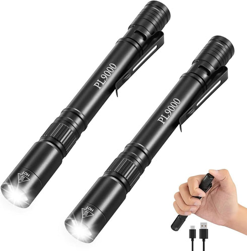 2Pack Pen Flashlight Rechargeable PL9000, 5Mode Bright Pen Light Flashlight High Lumens,