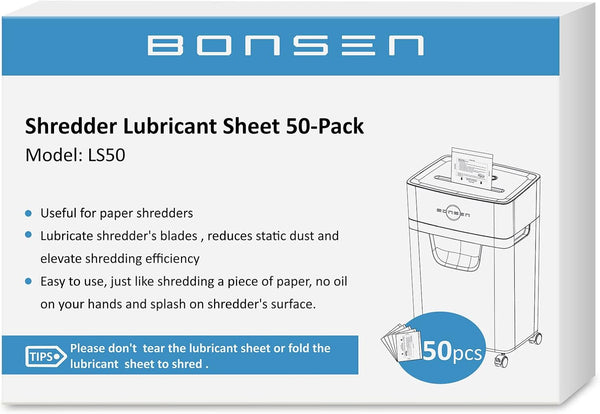 BONSEN Paper Shredder Sharpening & Lubricant Sheets - Pack of 50