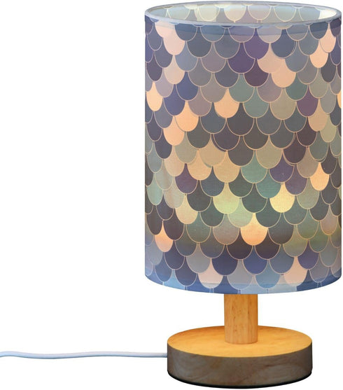ALAZA Bedside Table Lamp for Bedroom Blue Mermaid Scales Nightstand LED Light Lamps with USB Port Linen Fabric Shade