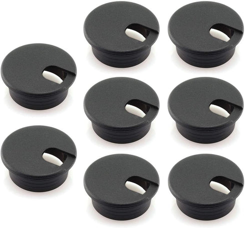 HJ Garden 8pcs Desk Wire Cord Cable Grommets, 1-1/2 inch Hole Cover for Office PC Desk, Black Plastic