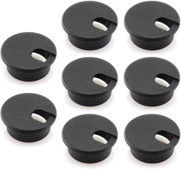 HJ Garden 8pcs Desk Wire Cord Cable Grommets, 1-1/2 inch Hole Cover for Office PC Desk, Black Plastic