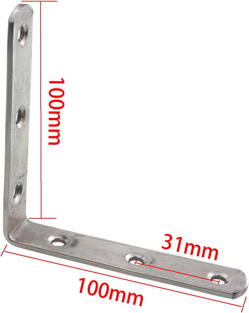 ZQIY 4PCS 100x100mm 4x4 Inch L Bracket Right Angle Brackets Stainless Steel Heavy Duty Corner Shelf Support Connectors
