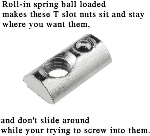 2020 Series M5 T Slot Nuts Roll-in Spring Ball Loaded Elastic Nuts, 15 Pack Carbon Steel for 3D Printer