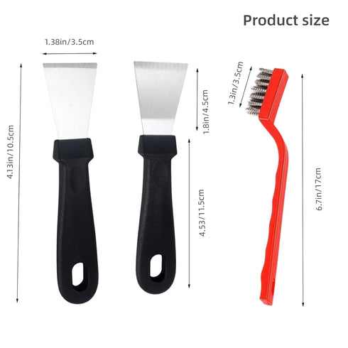 2Pcs Cleaning Scraper for Ovens, Stainless Steel Multi-Kitchen Scraper with 3Pcs Brass Nylon Brushes, Black