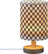 Bedside Lamp Black White Checkered Pattern Table Lamp for Bedroom LED Nightstand Lamp Shade USB Ports Wood Base