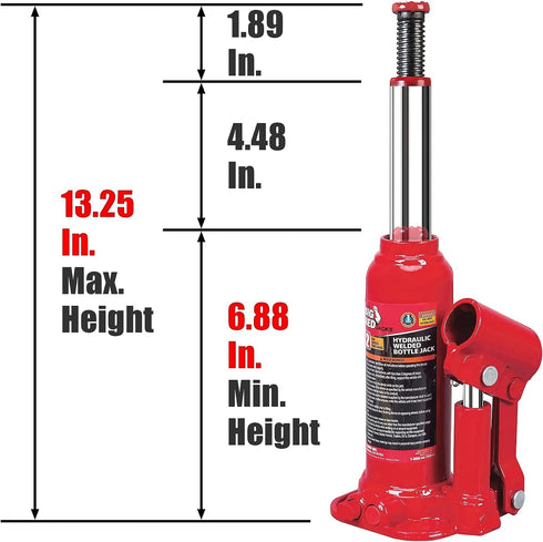 BIG RED T90203C Torin Welded Car Bottle Jack with Vertical and Horizontal Usage - Capacity 2 Ton (4,000 LBs), Red