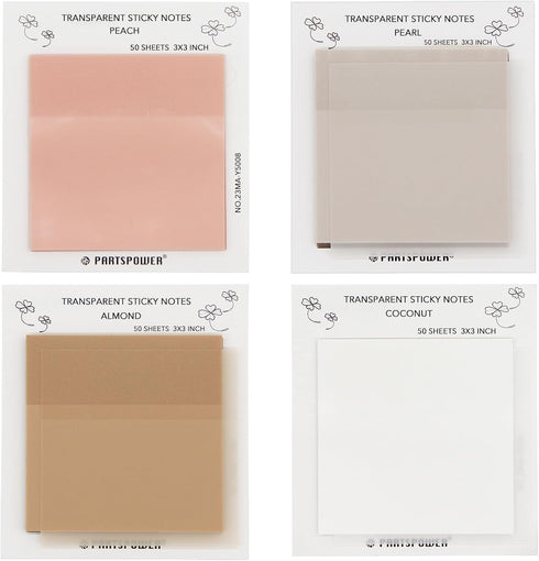 Pastel Transparent Sticky Notes, 4 Pads 3X3 Inch See Through Annotating Sticky Notes for Office School Supplies