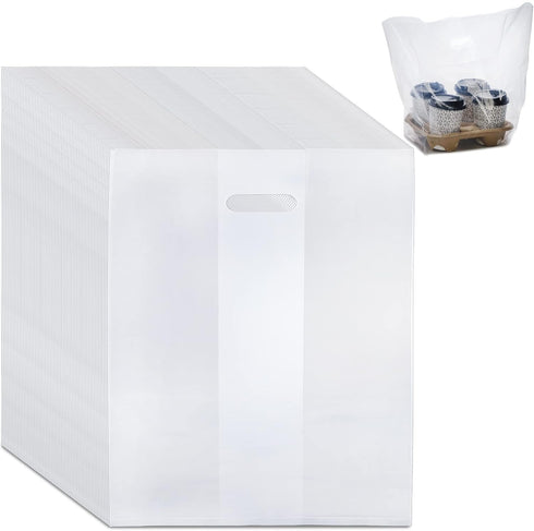 DEAYOU 100 PCS Large Handle Drinking Poly Bag, Clear Cup Carrier for