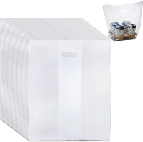 DEAYOU 100 PCS Large Handle Drinking Poly Bag, Clear Cup Carrier for