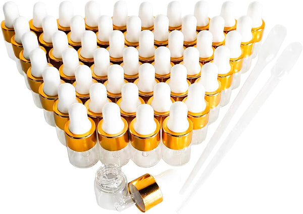 50PCS Transparent Sample Dropper Bottles, 1 ml Mini Essential Oil Dropper with 2 Plastic Droppers