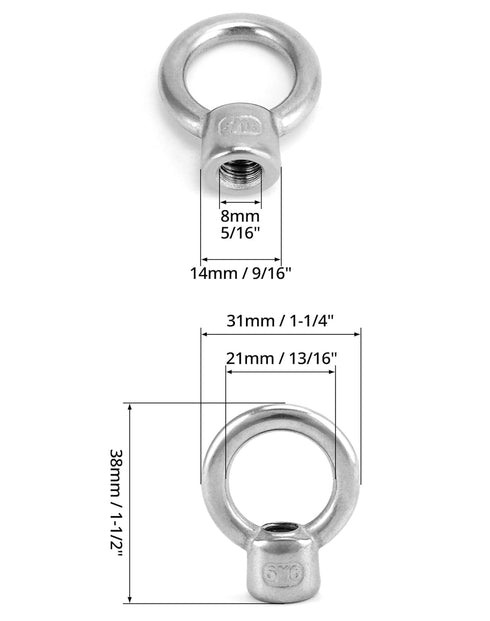 QWORK 10 Pack, 5/16" 316 Lifting Eye Nut, UNC Marine Grade Stainless Steel