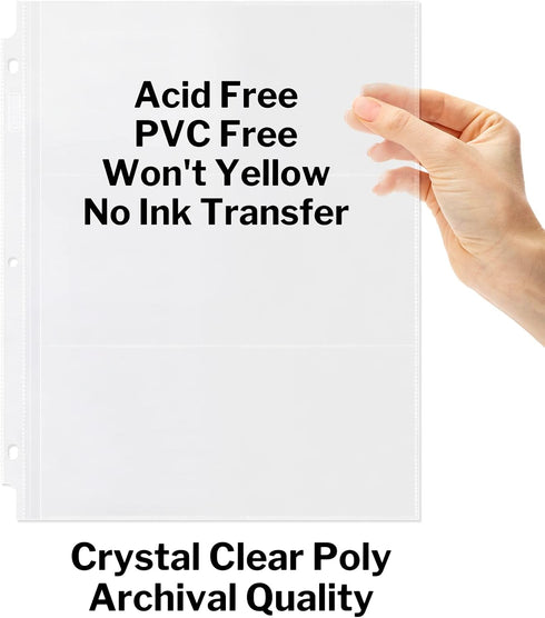 Dunwell Binder Currency Sleeves for Collectors - 25 Pack, Acid-Free 3-Pocket Clear Plastic Refill Pages for Currency