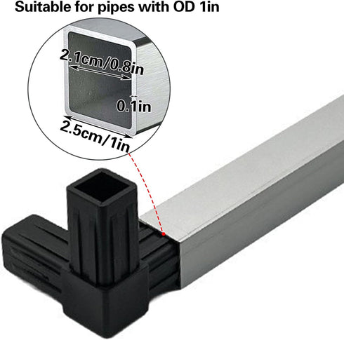 8 1''/25mm 3-Way Elbow 90 25mm/1'' PCS Plastic Square Tube Connector, Side Outlet Degree L-Shaped Pipe Fitting