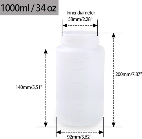1000ml/34oz Plastic Bottles Lab Chemical Reagent Bottle - Wide Mouth, Secure Sample Sealing, Liquid Storage Container 2 Pcs by LEPEVNEY