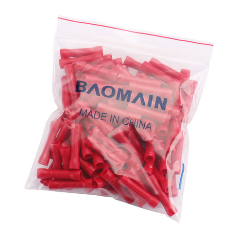 Baomain 100pcs Red BV1.25 22-16 AWG Insulated Electrical Wire Connector Crimp Terminals