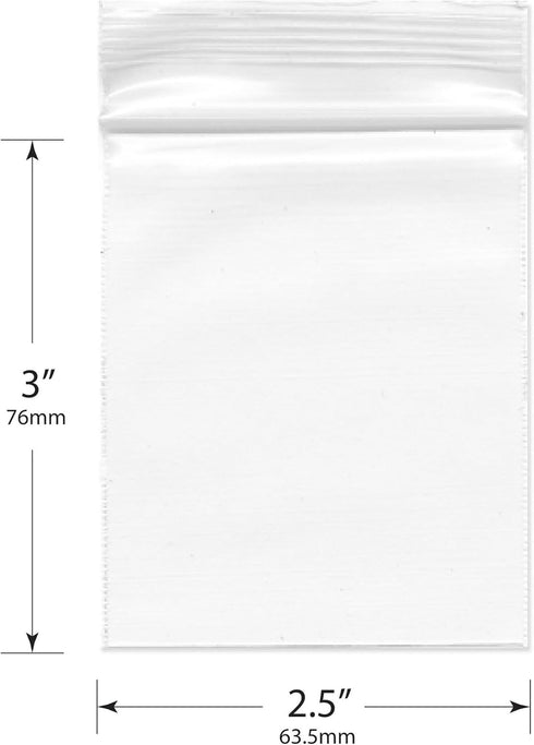 Plymor 2.5" x 3" Heavy Duty Zipper Reclosable Plastic Bags, Pack of 100, 4 Mil