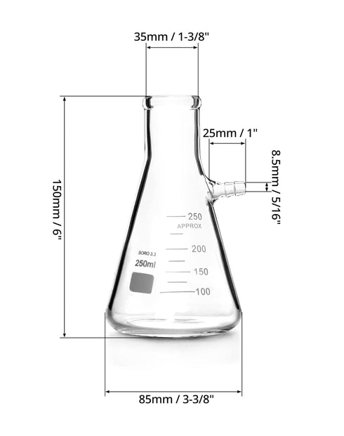 QWORK 250ml Borosilicate Glass Filtering Flask with Tubulation, 2 Pack