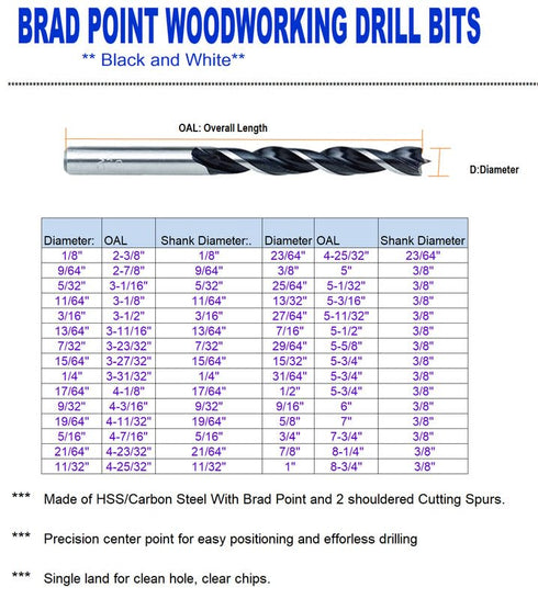 Brad Point Woodworking Drill Bit 5/16 in. Spur Point Drill for Hardwood Softwood - 5Pcs