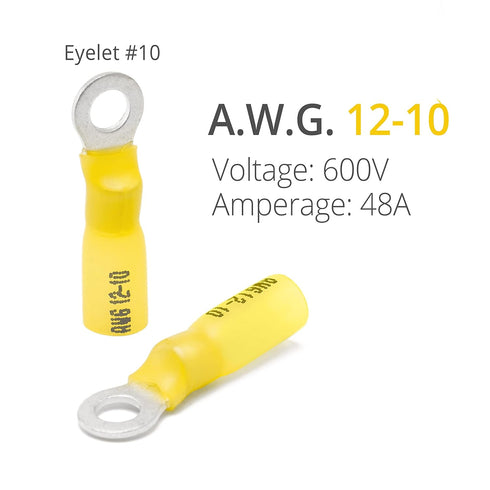 Wirefy 90 PCS Heat Shrink Ring Terminals #10 - Resistant Ring Connectors for Eyelet Wire Connectors - Yellow 10-12 AWG