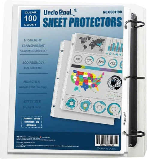 Sheet Protectors - 100 Sheets, 4 mils Strong Extra Heavyweight Clear Top Load, 8.5 x 11 Inch, Acid-Free for 3 Ring