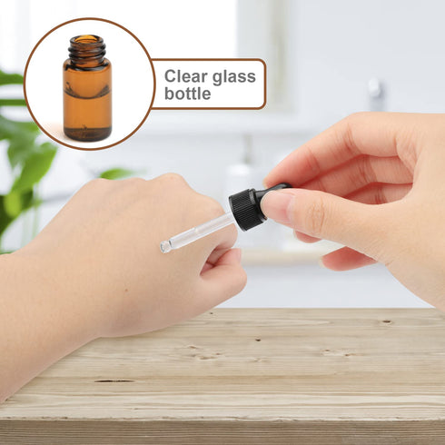 15Pcs Mini Amber Glass Dropping Bottles with Black Cap, 1ml 2ml 3ml 5ml Empty Travel Sample Vials (3ml)