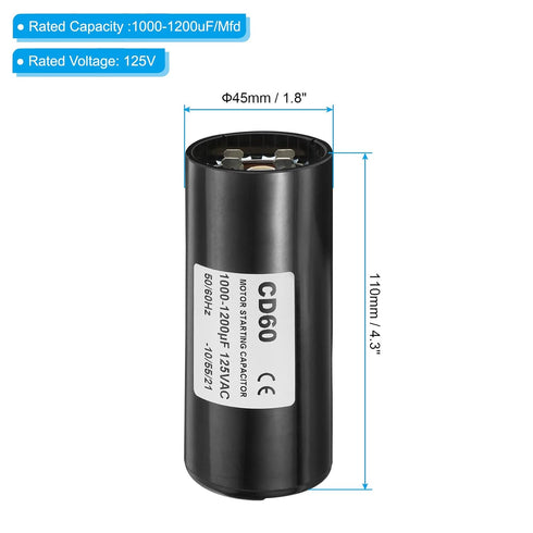PATIKIL Motor Start Capacitor, 1000-1200uF/Mfd 125V 50/60Hz CD60 for Electric Motor Starts Running