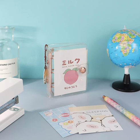 Mini Size Clear 3-Ring Binder Cover, Refillable PVC Notebook Binder with Snap Button Closure for 3-Holes Filler Paper