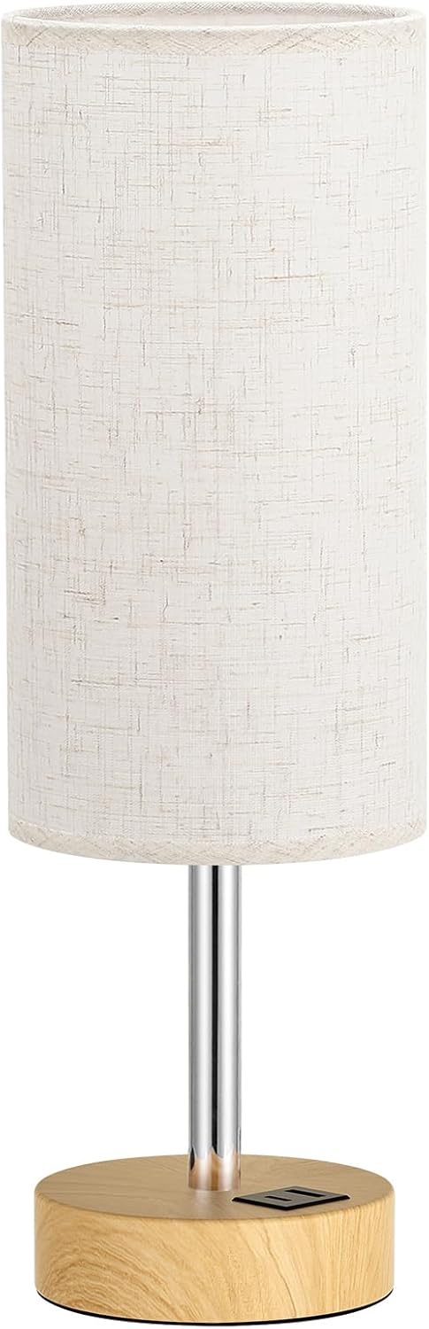 3 Dimmable 14in Dicoool Touch Bedside Table Lamp with USB - Way Wood Lamp for Bedroom Nightstand, Desk Lamp