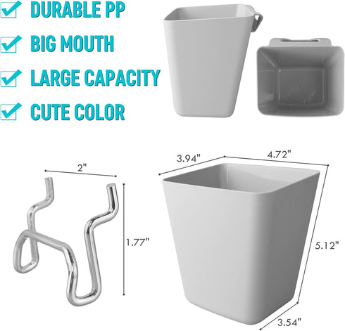 G.CORE Large Pegboard Cups, Grey Peg Board Storage Bin 6 Pack with Hooks for Organization