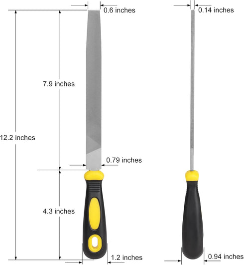 8'' Flat Hand Metal File, Ergonomic Rubberized Handle, High Carbon Steel for Trimming, Removing, Sharpening