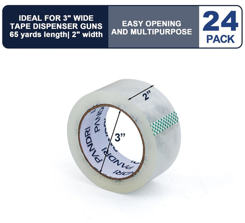 PANDRI Heavy Duty Packing Tape, 24 Rolls Clear Packaging Tape for Shipping, Moving, Sealing, 2 inches Wide, 65
