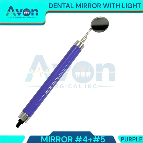 Avon Surgical #4 #5 Dental Mouth Mirror Handle with LED Illumination & Mirror Head + - Anti-Fog, Teeth Inspection