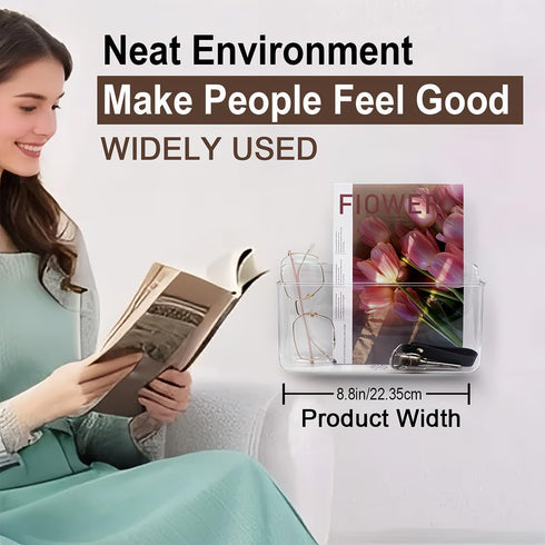 Set, 3 Pack Wall Mounted Remote Control Holder Self Adhesive Magazine File, Mail Organizer Box for Wall, Bedside Caddy