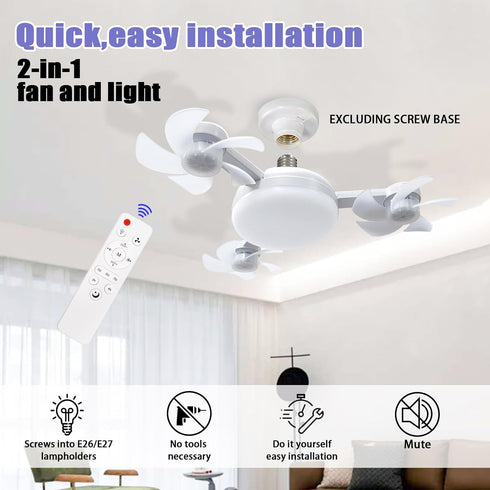 amgolibi Bulb Dimmable 3-Speed, Bulb Socket Fan Light with Remote, Screw in Ceiling Fan, Light Fan with LED, Easy