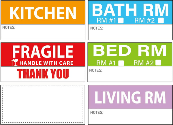 Yoget 42x90mm Large Home Moving Labels, 240 Labels with Color Coded Packing Stickers and Fragile Stickers