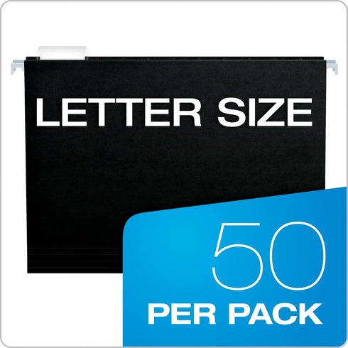 Pendaflex Letter Size File Folders, 50 Pack, 11 Point Black Paper Stock, Adjustable Tabs for Filing Cabinet