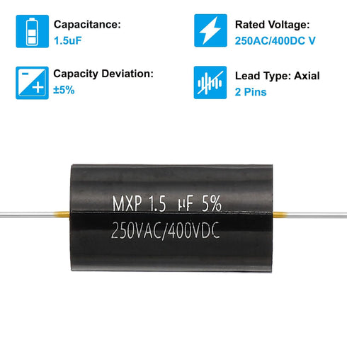 PATIKIL 1.5uF 250AC/400DC V CBB20 Capacitor, 2 Pcs Axial Audio Speaker Crossover Capacitor