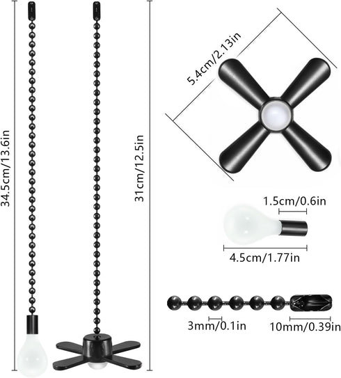 heynsgu 2Pack 3mm 14in, Bulb Black Ceiling Fan Pull Chains, Diameter Beaded Decorative Light Pull Chain Pendant