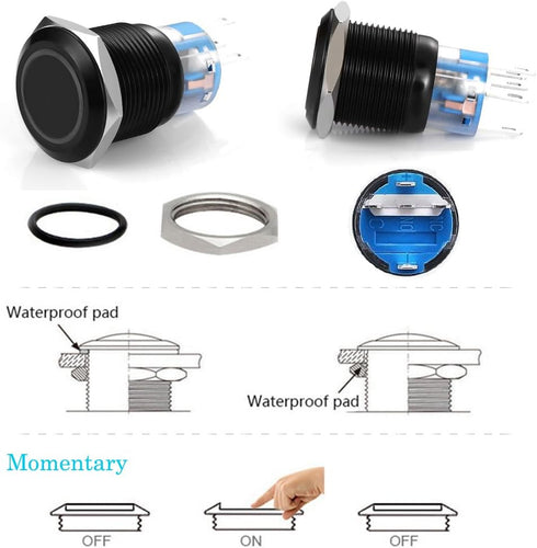 WerFamily Red LED Angel Eye + Power Indicator, 19mm Momentary Push Button Switch