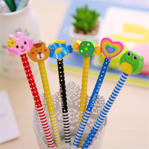 Yansanido 120 Pack Colorful Cartoon Eraser Pencils, 7.28 Inch Length, Cute School Supplies for Kids