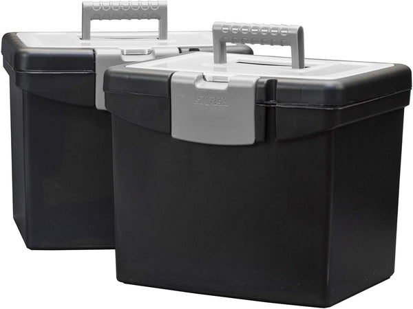 Storex File Storage Box with Translucent Storage Lid, Black, 2-Pack