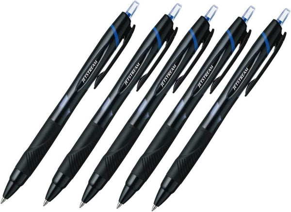 Uni-ball Jetstream Extra Fine Point Retractable Roller Ballpoint Pens, Rubber Grip Type, 0.7mm, Blue Ink, Set of 5