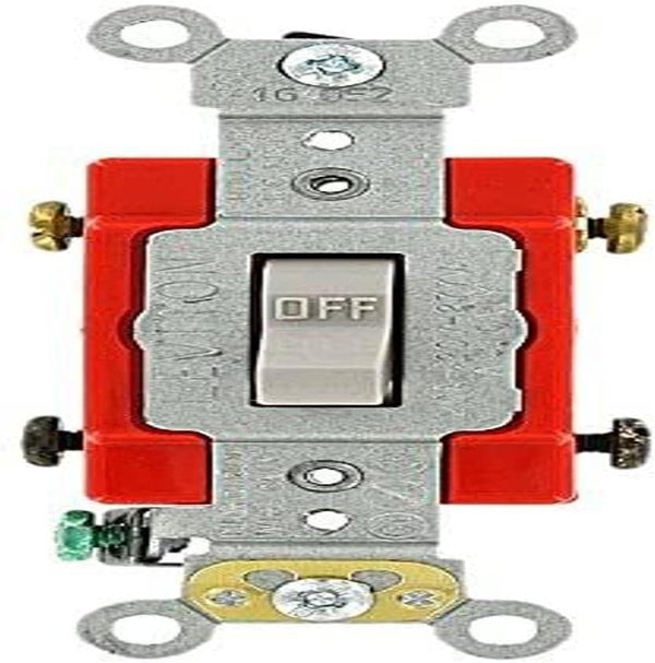 Leviton 1222-2GY 20 Amp, 120/277 Volt, Toggle Double-Pole AC Quiet Switch, Extra Heavy Duty Grade, Self Grounding, Back and Side Wired, Gray by Leviton